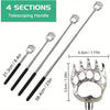A set of four stainless steel telescopic back scratchers with a detachable handle shown against a white background.