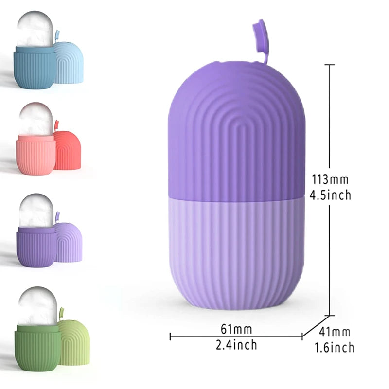 Un jeu de rouleaux pour glaçons en silicone dans différentes nuances de violet et de vert, montrant différentes tailles et te