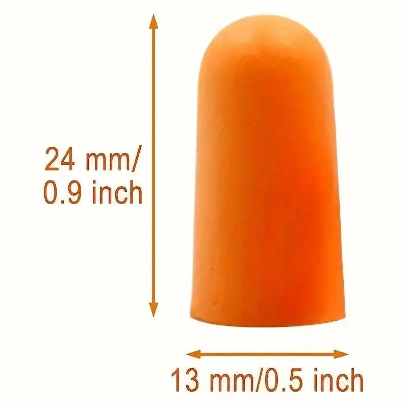 Boules d'oreille en mousse orange, dimensions de 24 mm de long et 13 mm de diamètre.