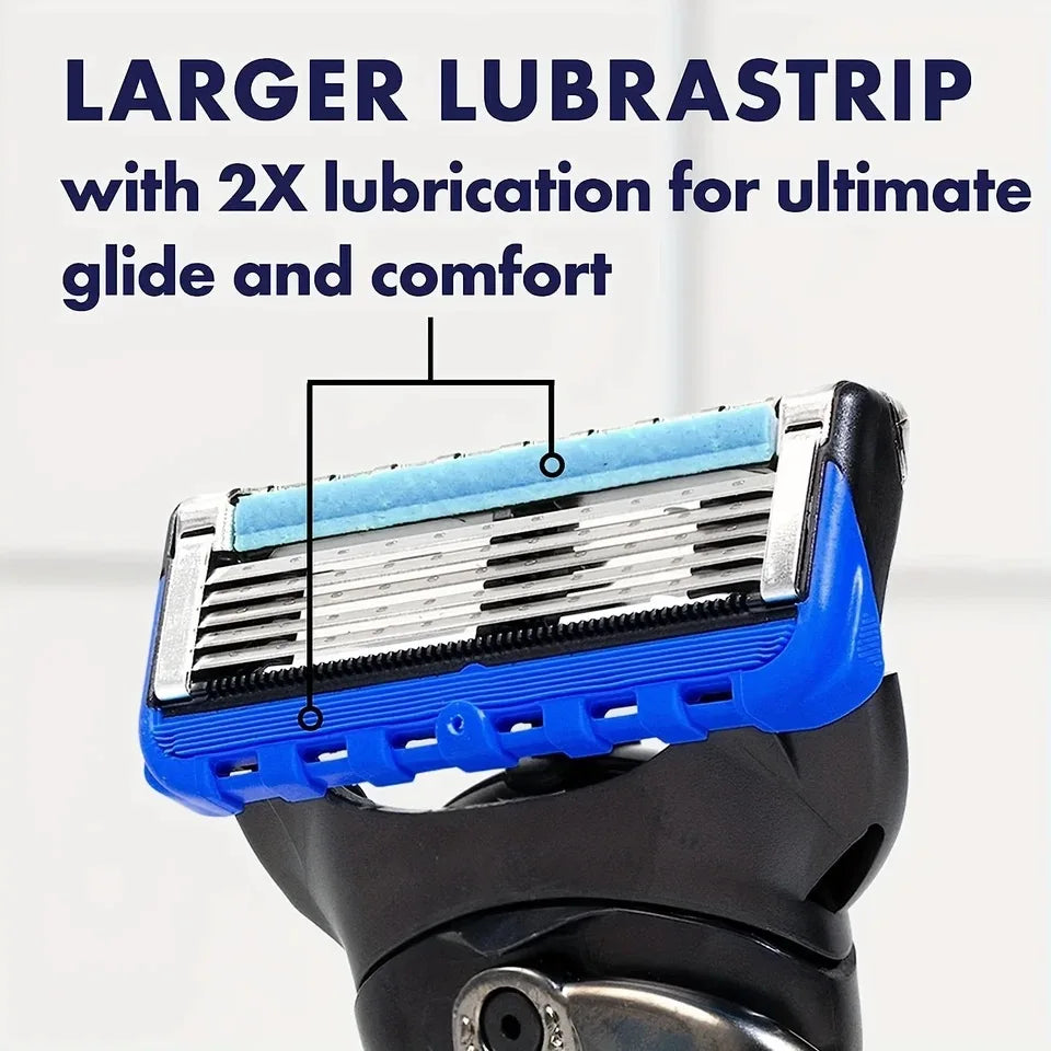 A close-up view of a larger lubricated rubber strip attached to a shaver head.