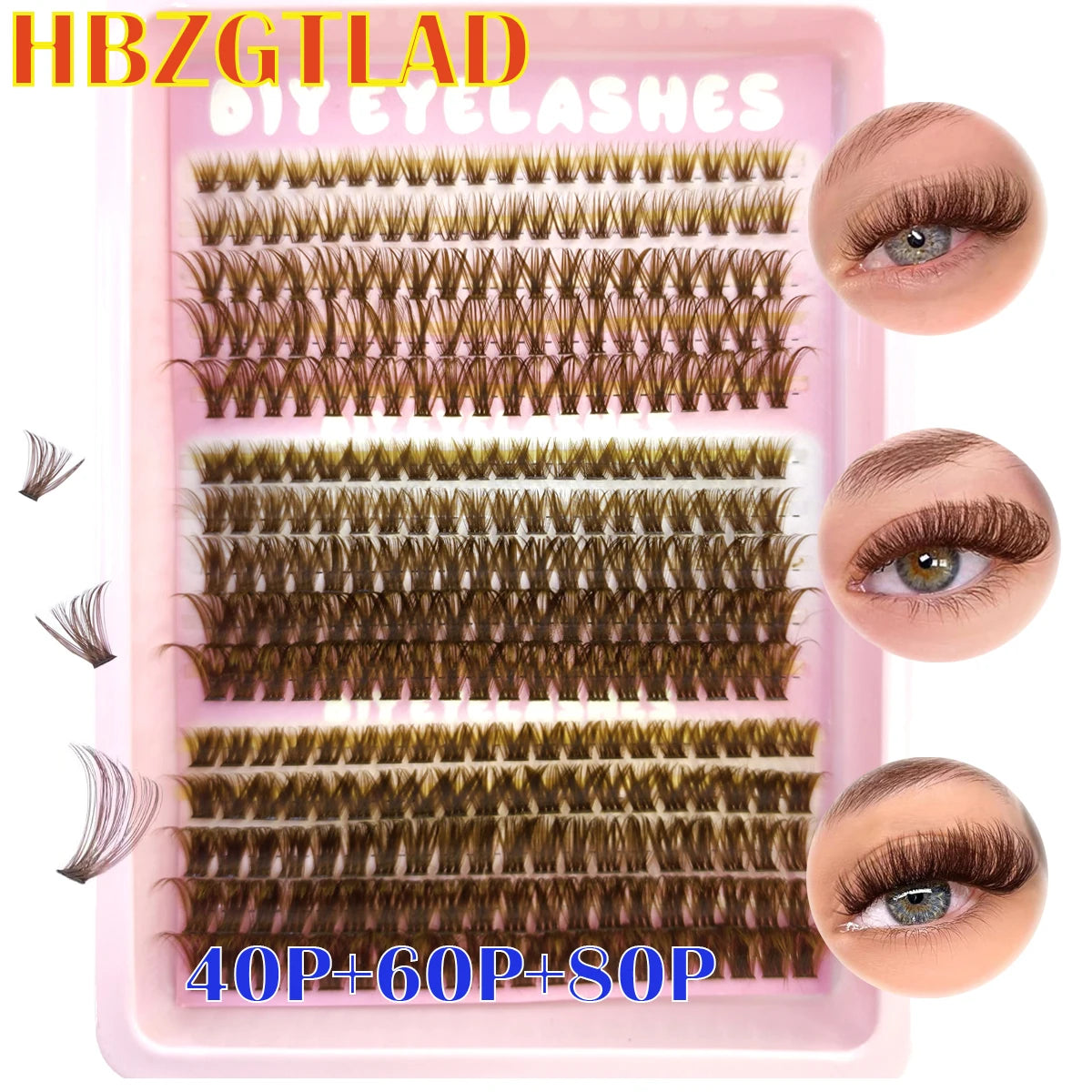 Un plateau rose d'extensions de faux cils naturels et fins dans diverses nuances et longueurs.