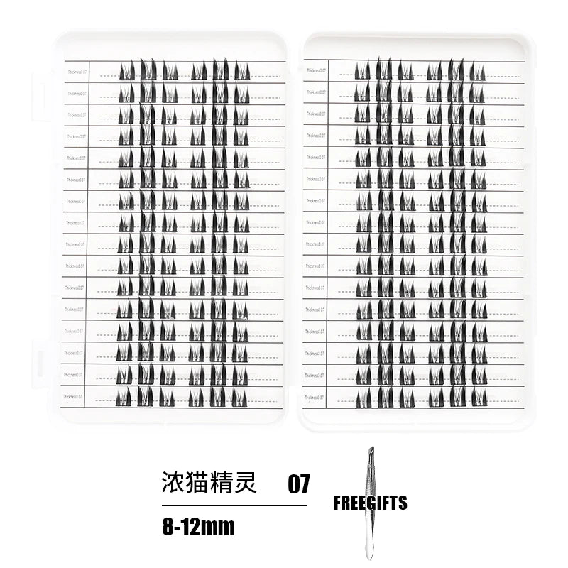 Un paquet de 7 extensions de cils individuelles prêtes à l'emploi, longueur 8-12mm, pour DIY.