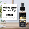 A bottle of InYOU Lace Melting Spray with a label listing benefits like strong finishing hold and natural ingredients.