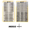 Un kit d'extensions de cils DIY individuel montrant divers styles et motifs de cils.