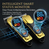 A gold and black intelligent smart status monitor displaying battery capacity and maintenance reminders.