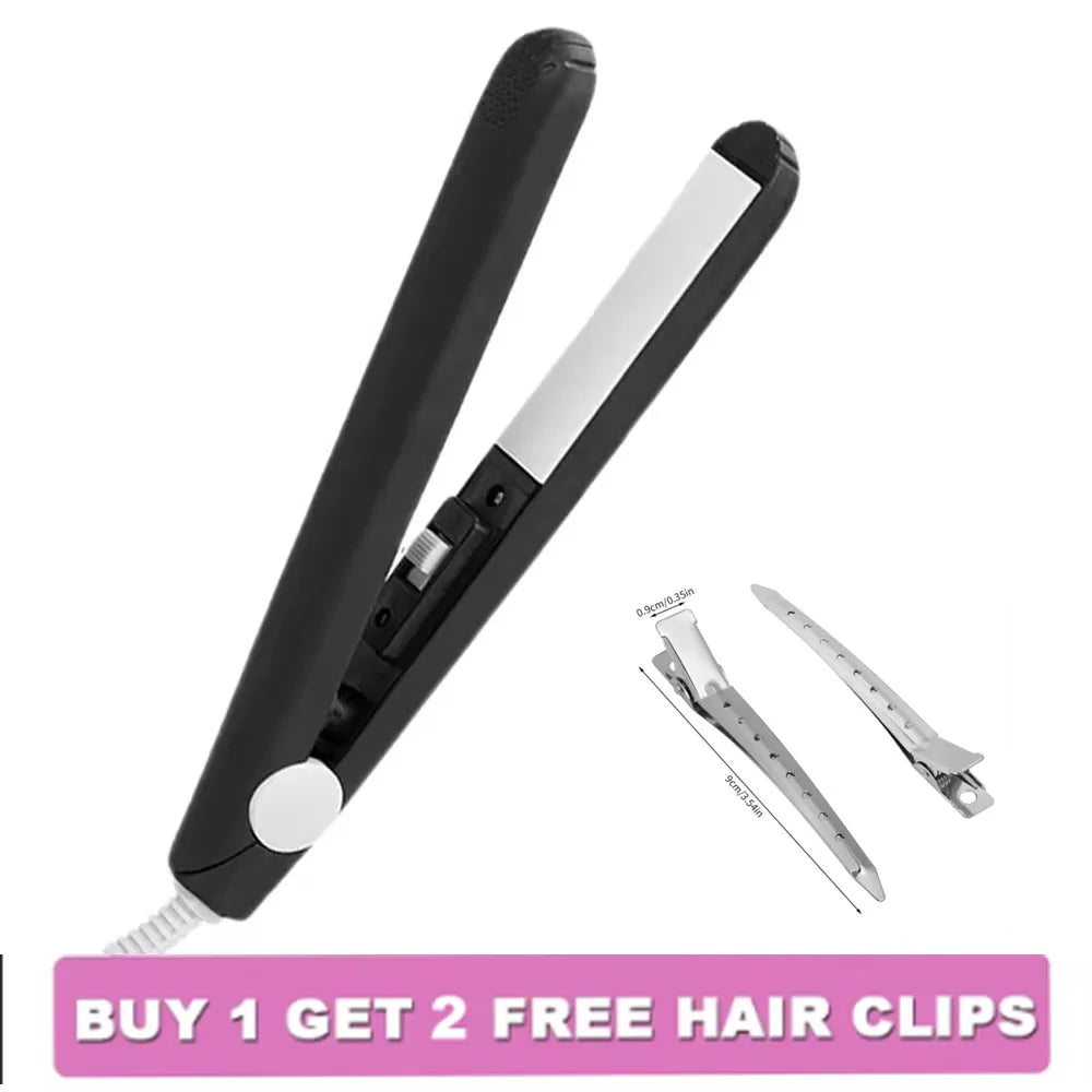 Fer à lisser et friseur céramique noir et argent 2-en-1 avec clips inclus