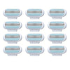A set of nine multi-blade safety razors for hair removal in white and light blue.