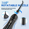 A black rotatable nozzle and handle of a cordless water flosser for oral cleaning.