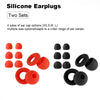 Collection de bouchons d'oreille en silicone de différentes tailles et couleurs, y compris rouge et noir.