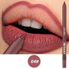 A close-up of a pink matte lip liner pencil in shade 04, shown next to a model's lips.