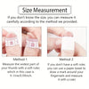 Instructions for size measurement methods 1 and 2 using a ruler or paper towel.