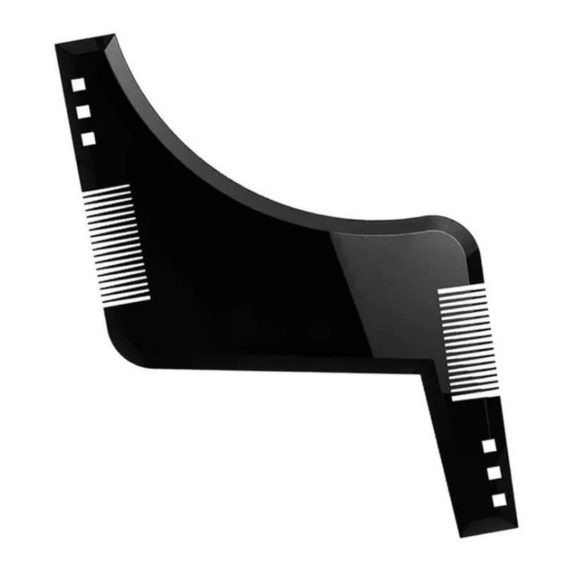 Black professional beard shaping ruler and styling comb set with teeth visible on the side.