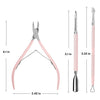 Un ensemble de ciseaux à cuticules en acier inoxydable rose et argent avec différentes tailles.
