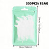 A package of 500 reusable dental floss picks in a light mint green bag.