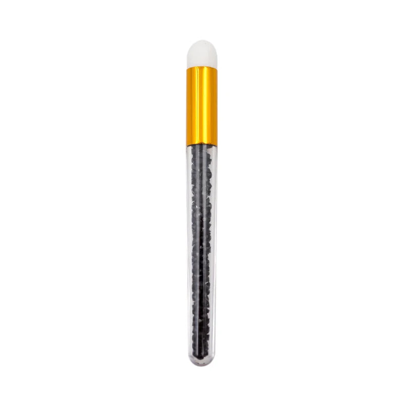 Eyelash extension cleaning bottle with a precision applicator brush and gold cap