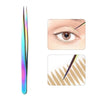 A set of precision stainless steel eyelash tweezers shown in various angles.