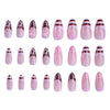 A set of press-on nails featuring pink and white designs with flowers and stars.