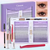 A kit for DIY soft volume eyelash cluster extensions featuring various lash bands and tools.