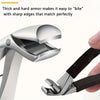 A close-up of professional heavy-duty stainless steel toenail clippers being used on a finger.