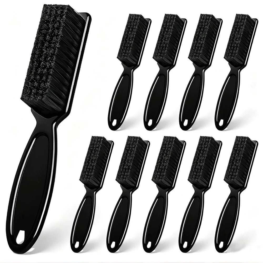 A set of black multifunctional plastic and nylon cleaning brushes shown from the side.