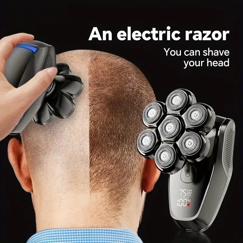 A hand is using an electric razor to shave the head of a person.