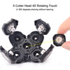 A close-up view of a black 5 cutter head rotating touch device for shaving.