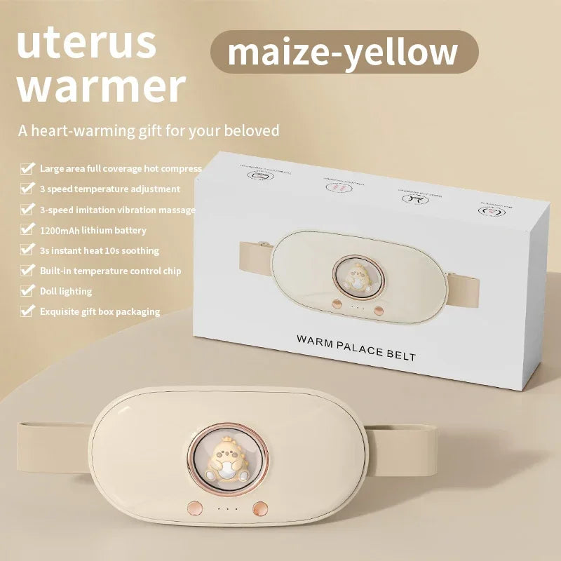 Beige beheiztes Massagegurt neben seiner Verpackungsbox
