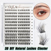 A display of various natural lash clusters for 3D DIY extensions, showing different styles and lengths.