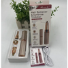 A box and components for a 4-in-1 Hair Remover & Eyebrow Trimmer device.