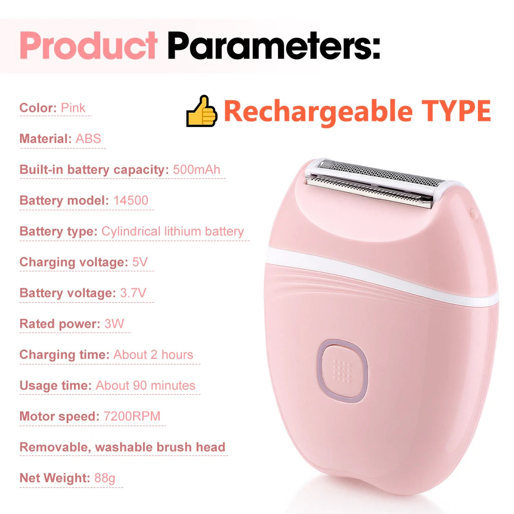 Pink rechargeable electric body shaver and trimmer with ABS material and 500mAh battery