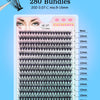 A sheet of cluster eyelash extensions showing various lengths from 9mm to 16mm.