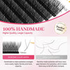 100% handmade lashes showing a close-up of thin black eyelashes and a comparison to other lash types