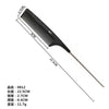 A black professional stainless steel hair tail comb with measurements displayed.