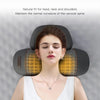 A woman is using a therapeutic neck massager designed to maintain the normal curvature of the cervical spine.