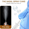 A hand is applying a fine mist from a nasal spray bottle onto a person's nostril.