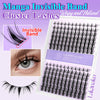 A display of black manga style invisible bond cluster lashes, wispy and natural, shown on a white card.
