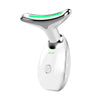 A white LED neck and face lifting massager with a silver handle and green light.
