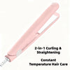 A pink 2-in-1 curling and straightening tool with a cord, designed for constant temperature hair care.