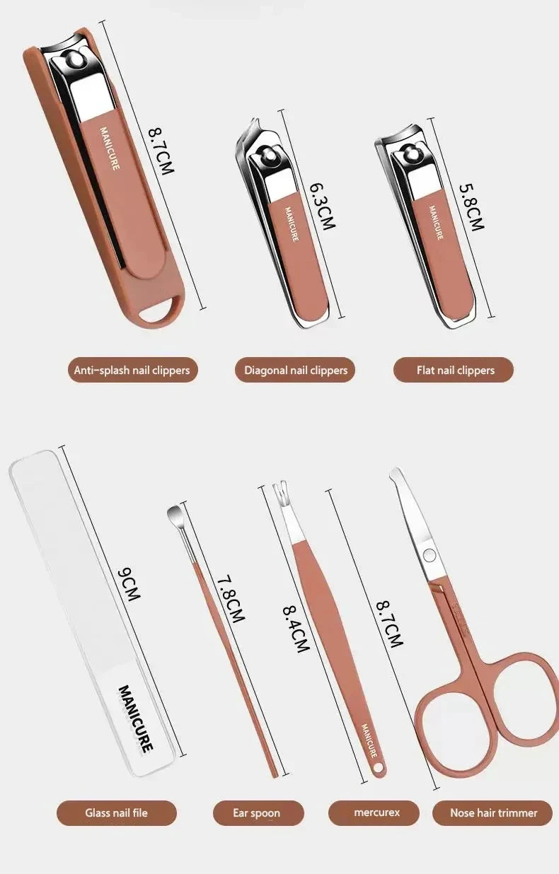 Un ensemble de ciseaux à ongles en acier inoxydable de précision, y compris des types anti-éclaboussures, diagonaux et plats,
