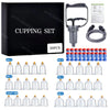 A black box containing a set of 10 cupping glass tools, including various sizes and shapes for massage.