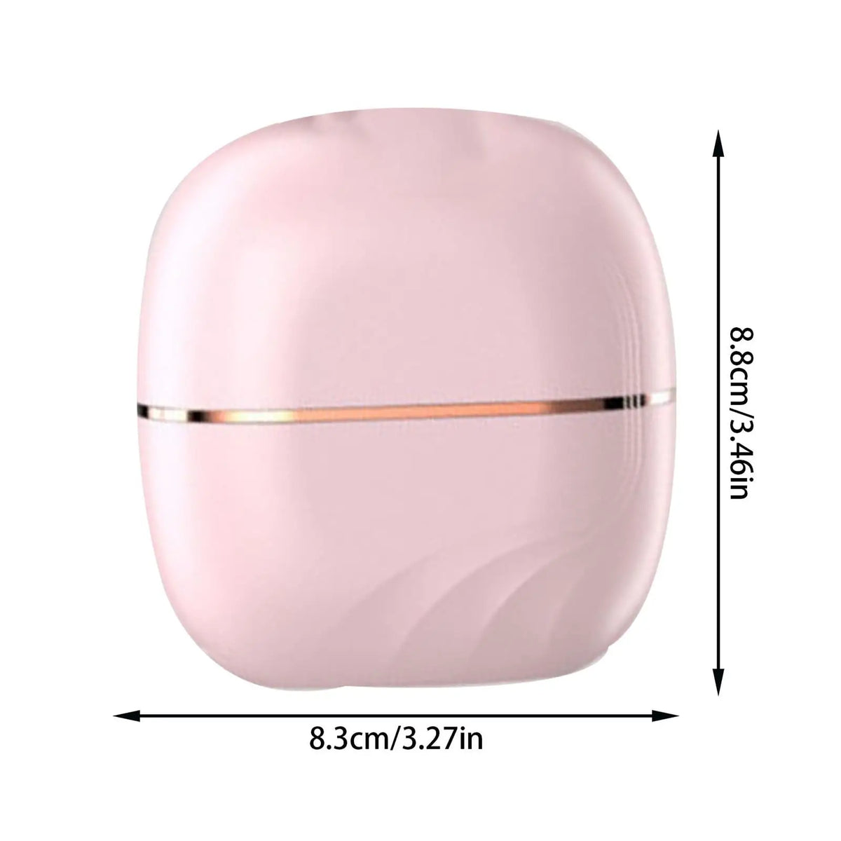 A pink portable mini hair straightener shown with its dimensions.