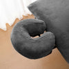 A gray reusable U-shape pillow cover designed for massage and beauty.