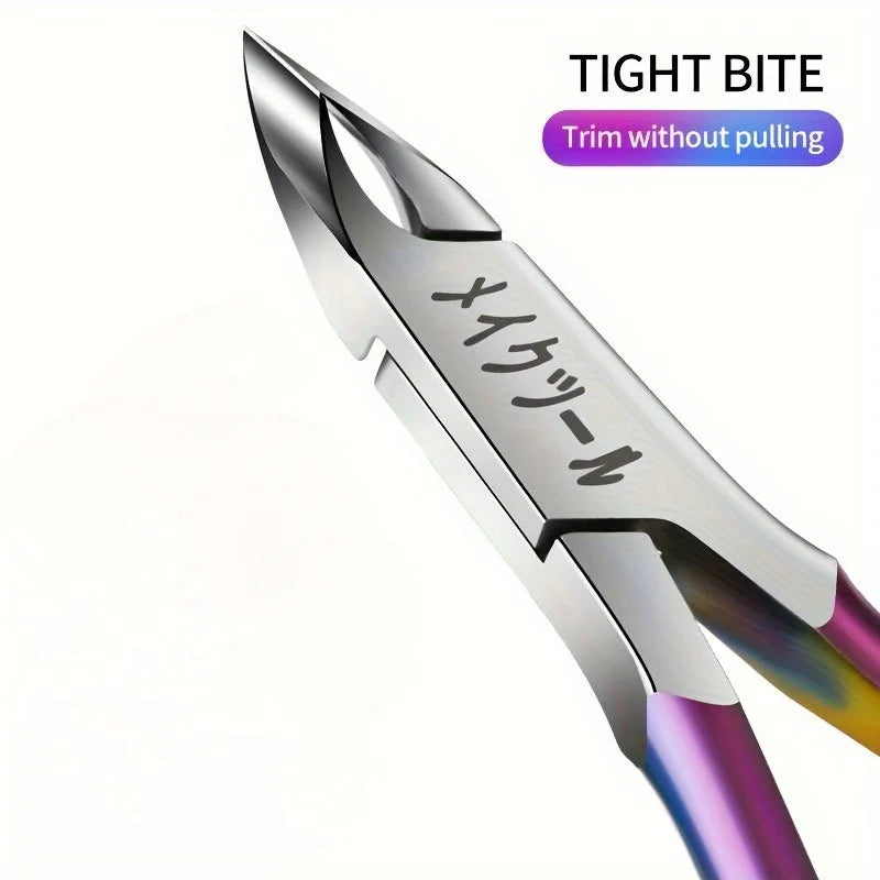 Close-up of professional stainless steel nail and cuticle clippers with a tight bite design.