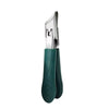 A pair of green ergonomic beveled nail clippers with silver blades.