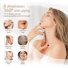 Una mujer aplica una mascarilla de terapia facial anti-envejecimiento de 6 dimensiones en su rostro para piel juvenil.