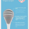 A white tongue scraper with a triangular crescent ladder design for oral hygiene.
