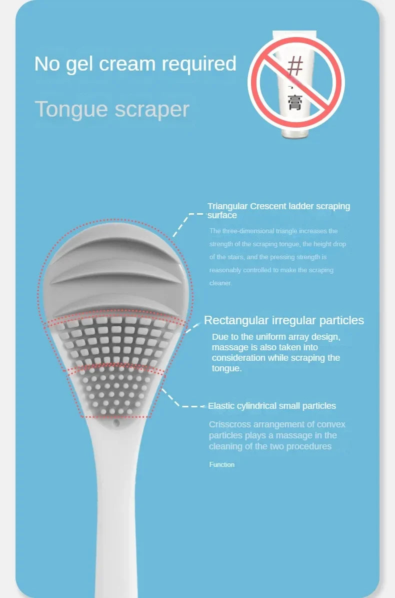A white tongue scraper with a triangular crescent ladder design for oral hygiene.