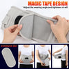 A hand adjusts the taping design on a gray inflatable back heating support belt.