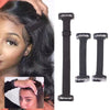 Black facial lifting band with adjustable straps for anti-wrinkle support shown on a model's face and separate components.