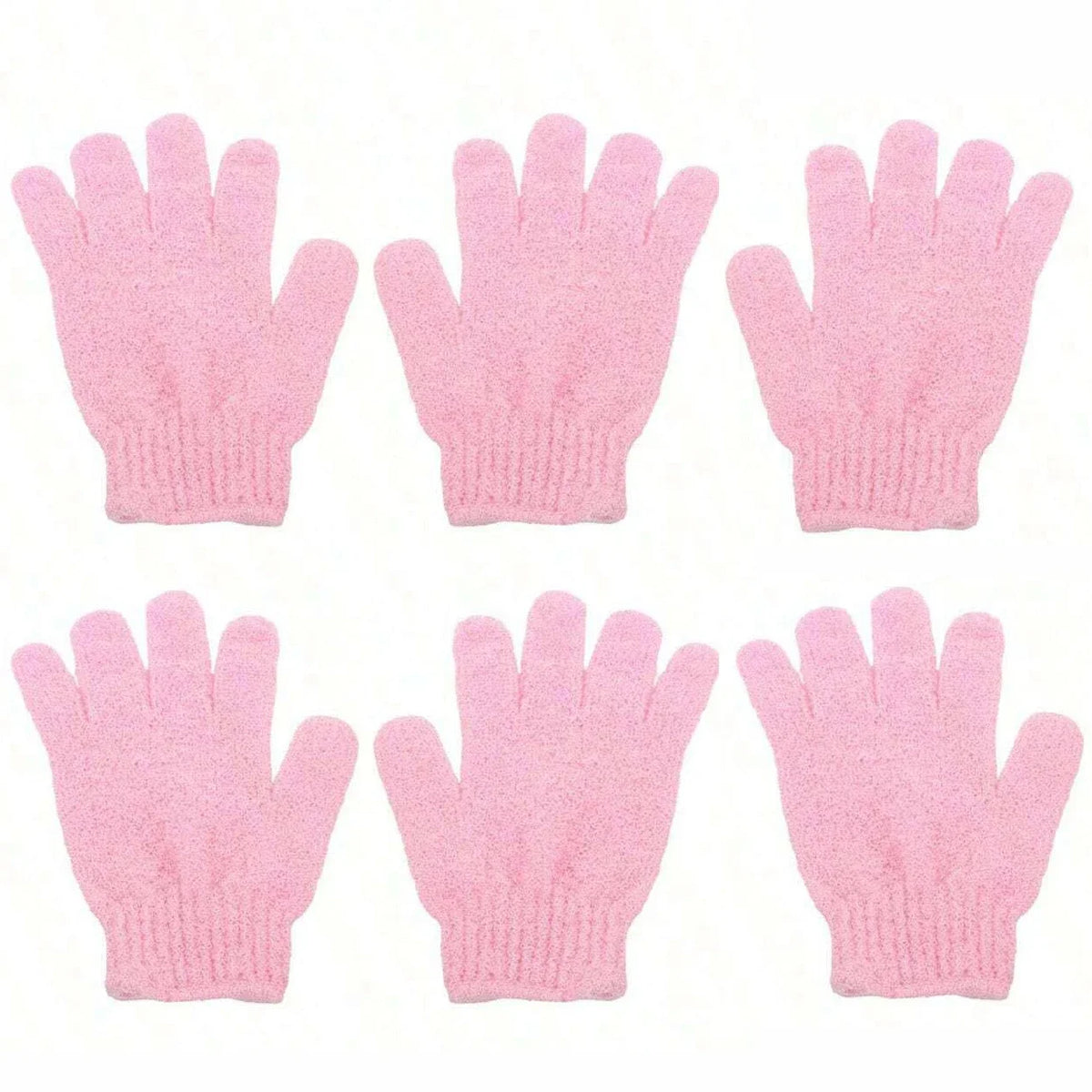Un ensemble de gants exfoliants roses pour le corps et les mains.